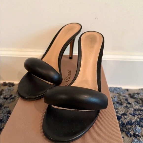 Gianvito Rossi Black Leather Mules Black Bijoux 85 Heeled Sandals Size 36 - Picture 7 of 12